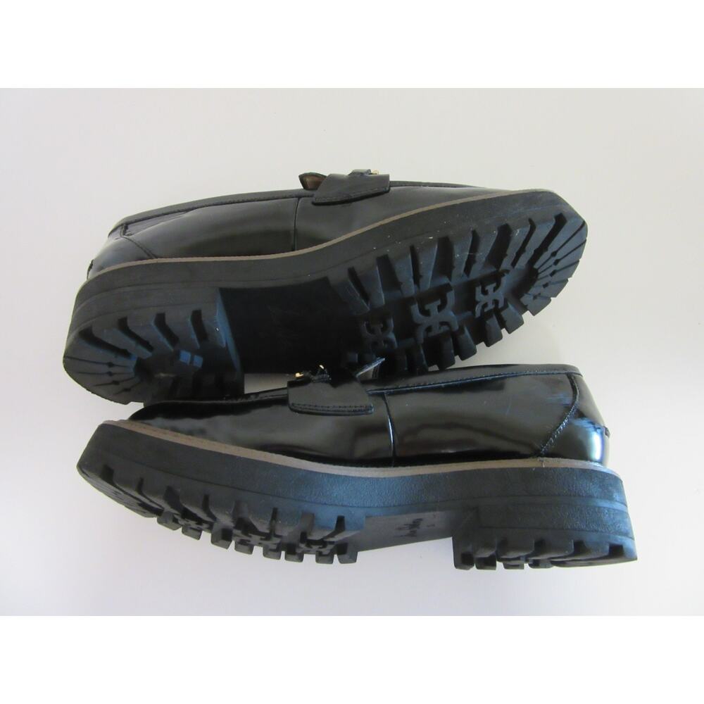 SAM EDELMAN Laurs Black Faux Patent Leather 8.5M Slip On Lugged Soles Loafers - Picture 6 of 8